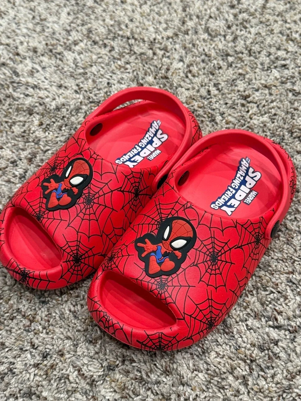 Marvel Red Spider-Man Kids Sandals with Web Design Sz 11 12
